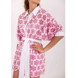 NWT SUNDRESS Shopbop Revolve Florine Eyelet Pink Floral Cutout Belted Dress M/L